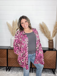 "Turntable" Animal Print Cardigan with 3/4 Sleeve Button Detail