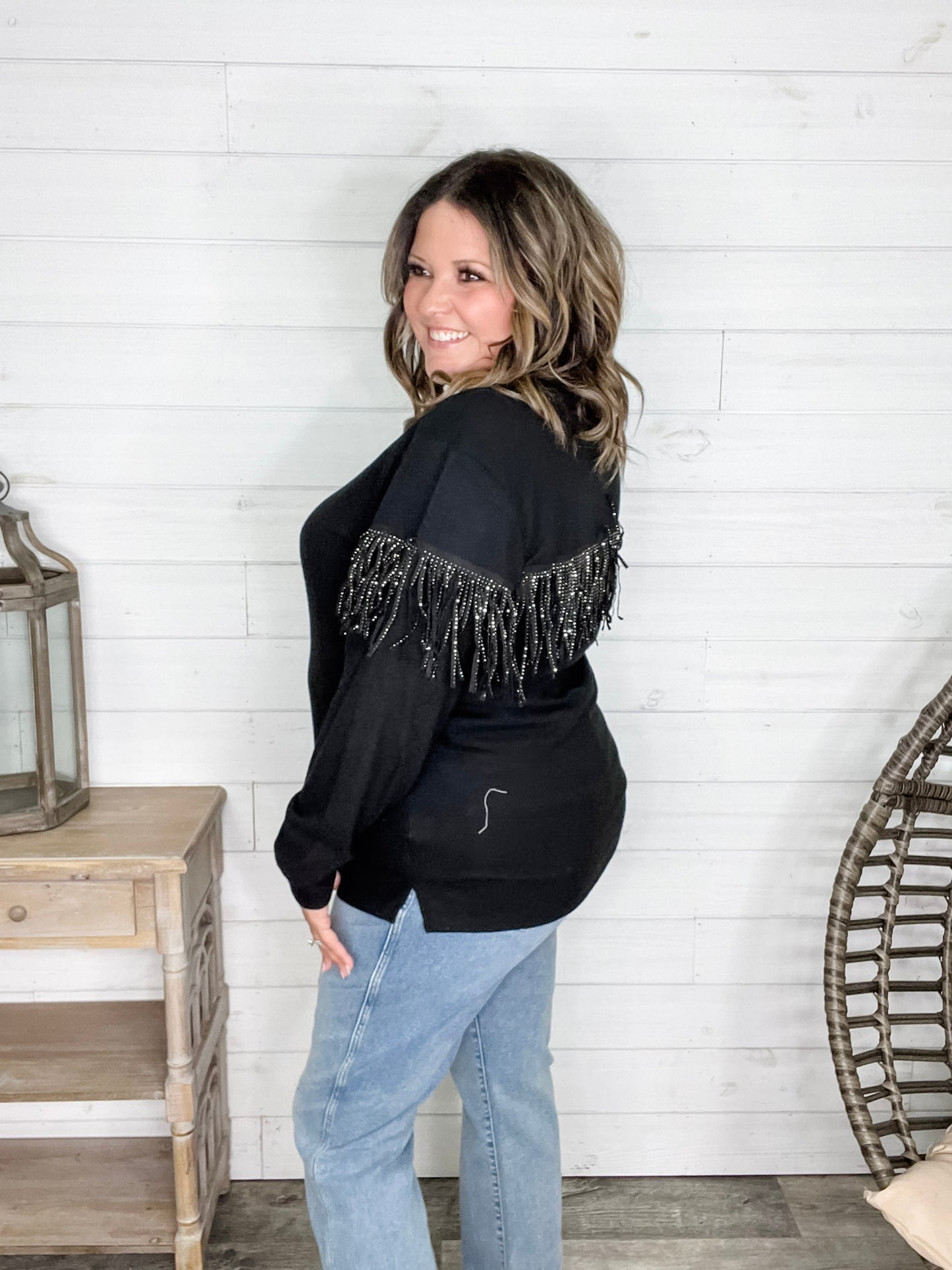 "Pardon Me" Long Sleeve with Sparkle Fringe