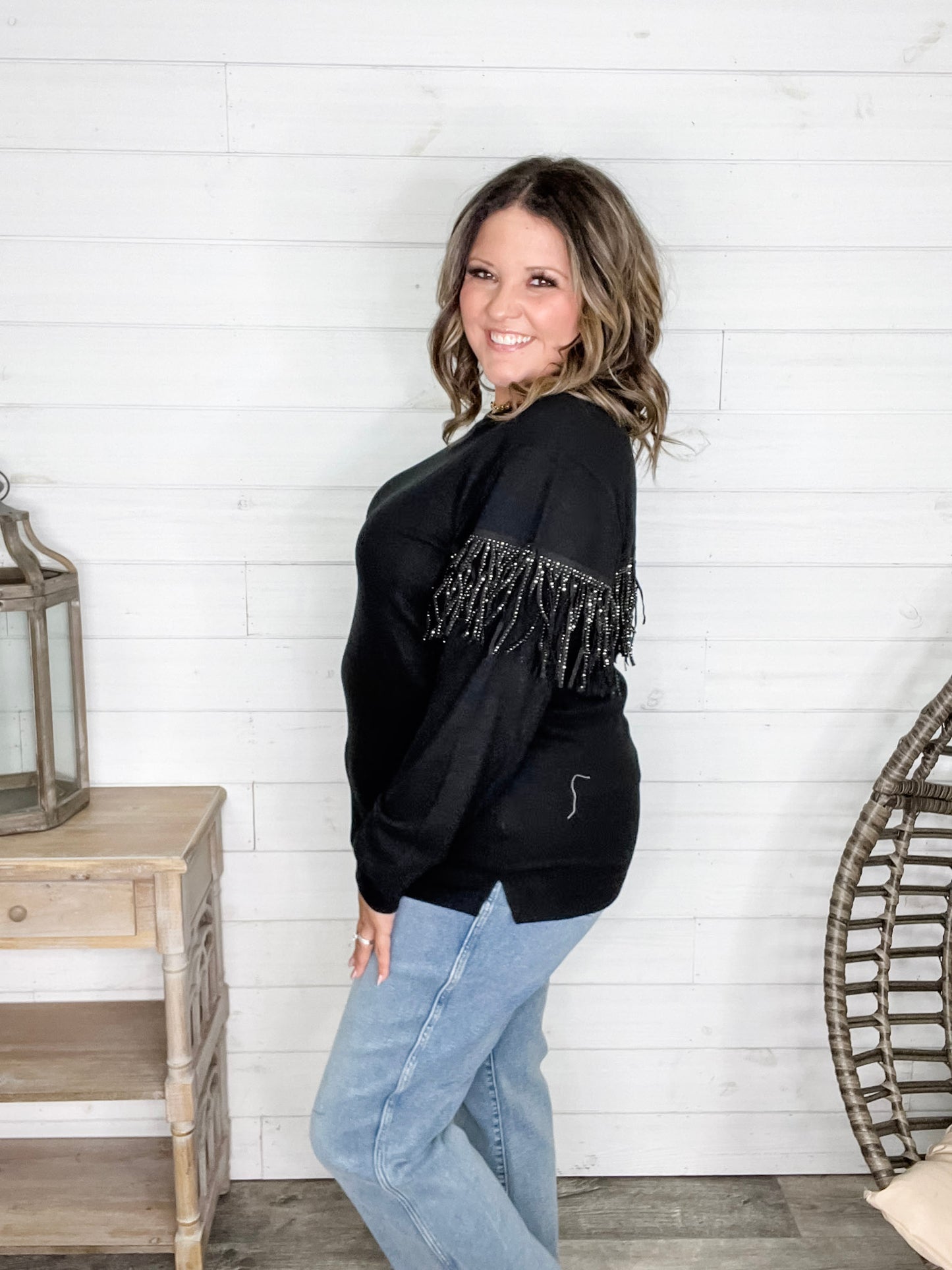 "Pardon Me" Long Sleeve with Sparkle Fringe