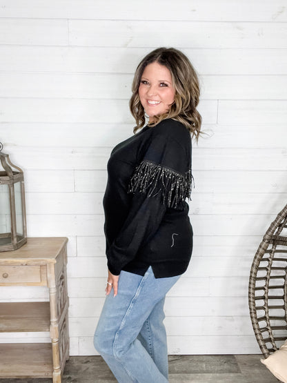 "Pardon Me" Long Sleeve with Sparkle Fringe