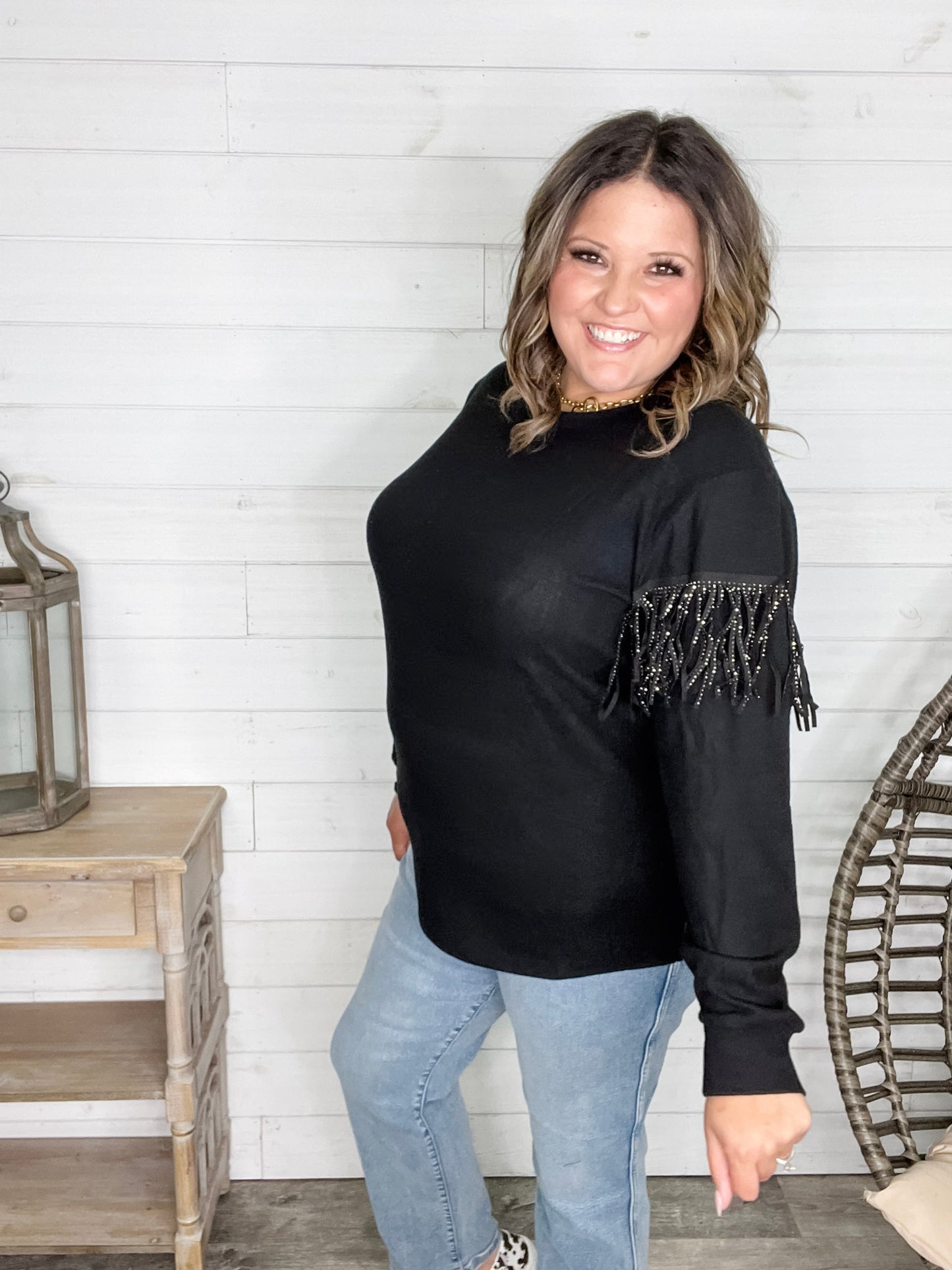 "Pardon Me" Long Sleeve with Sparkle Fringe