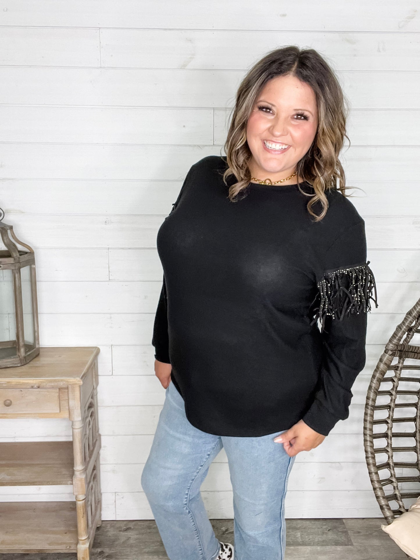"Pardon Me" Long Sleeve with Sparkle Fringe