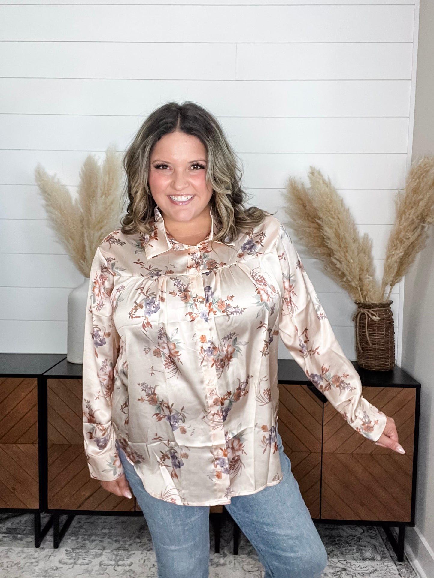 "Corbine" Collared Long Sleeve Button Up Blouse