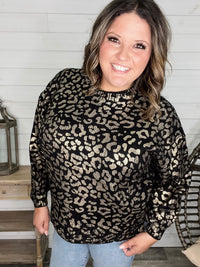 Foil Leopard Print Balloon Sleeve Sweater (Ivory or Black)