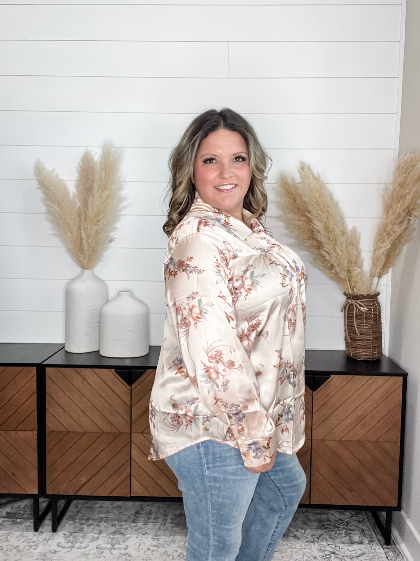 "Corbine" Collared Long Sleeve Button Up Blouse
