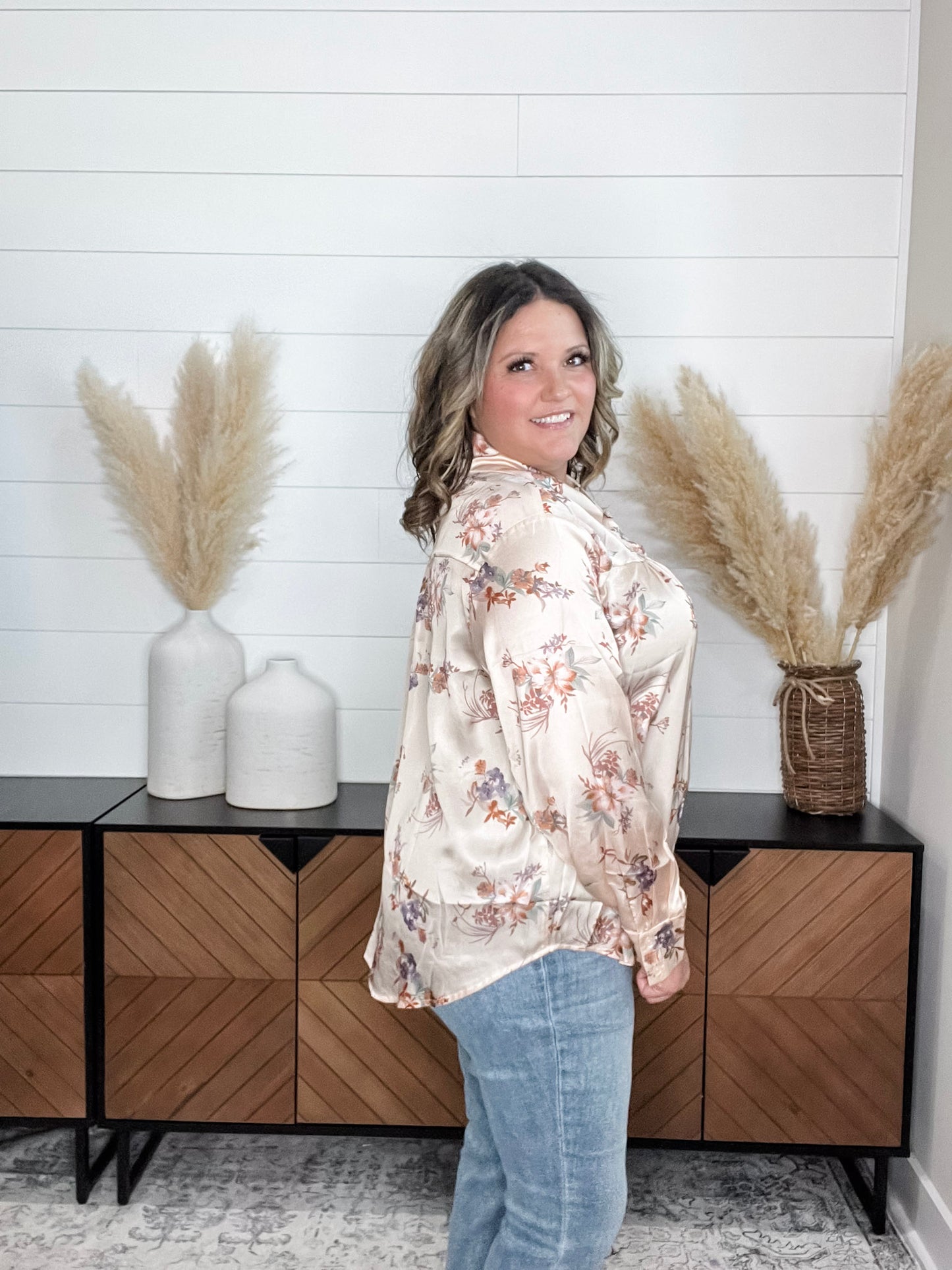 "Corbine" Collared Long Sleeve Button Up Blouse