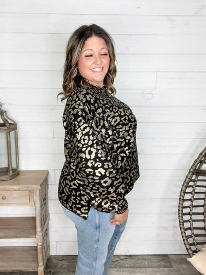 Foil Leopard Print Balloon Sleeve Sweater (Ivory or Black)