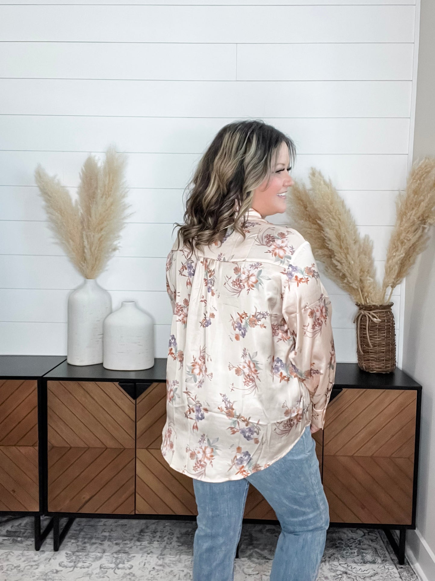 "Corbine" Collared Long Sleeve Button Up Blouse