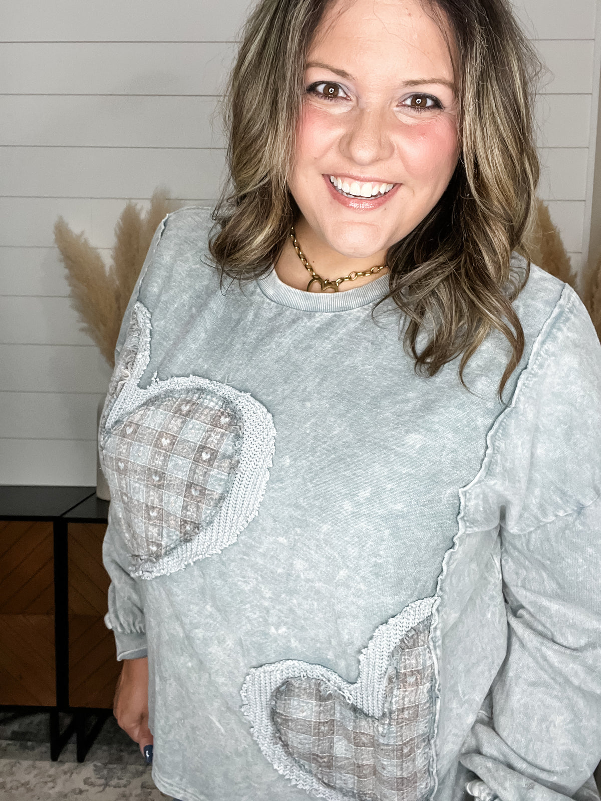 J.Her “Achy Breaky" Long Sleeve Patchwork Crewneck