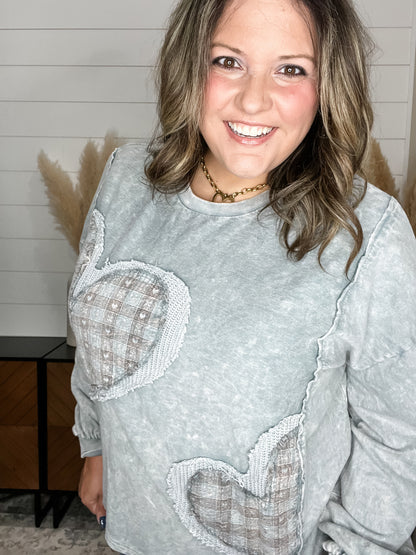 J.Her “Achy Breaky" Long Sleeve Patchwork Crewneck