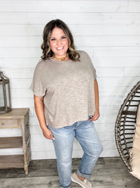 "Ponder" Oversized Hacci Tee with Chest Pocket (Ash Mocha)