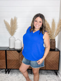 "Swanton" Deep V Tank with Front Pleat (Royal Blue)