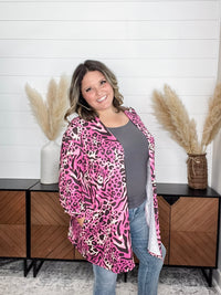 "Turntable" Animal Print Cardigan with 3/4 Sleeve Button Detail