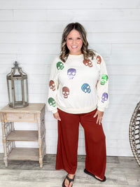 Sequin Skull Crewneck Long Sleeve