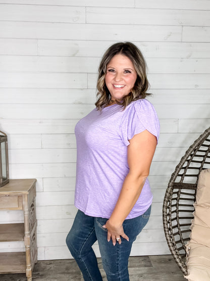 "Just The Beginning Chapter Two" Solid Tulip Sleeve V Neck (Lavender)