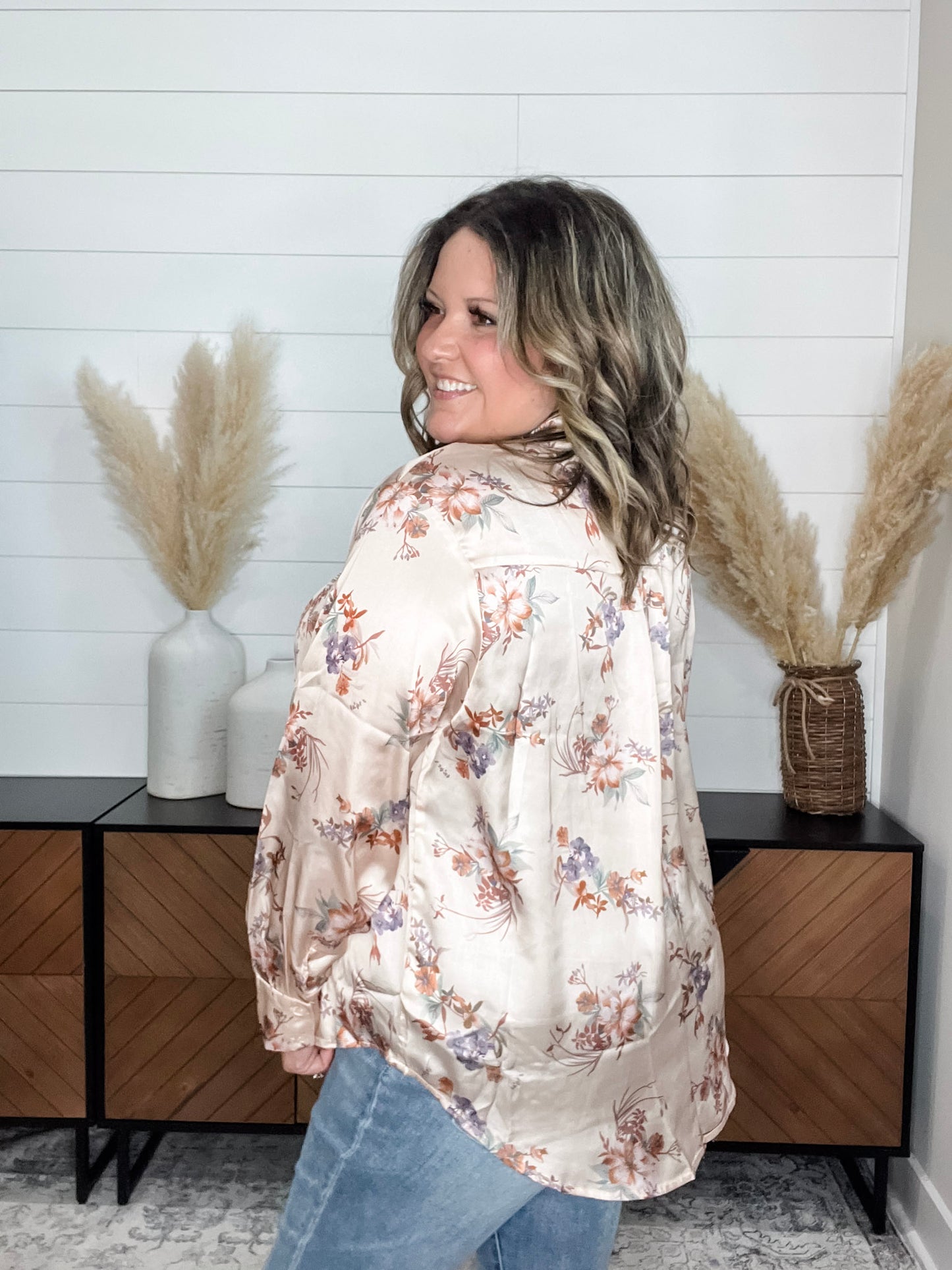 "Corbine" Collared Long Sleeve Button Up Blouse