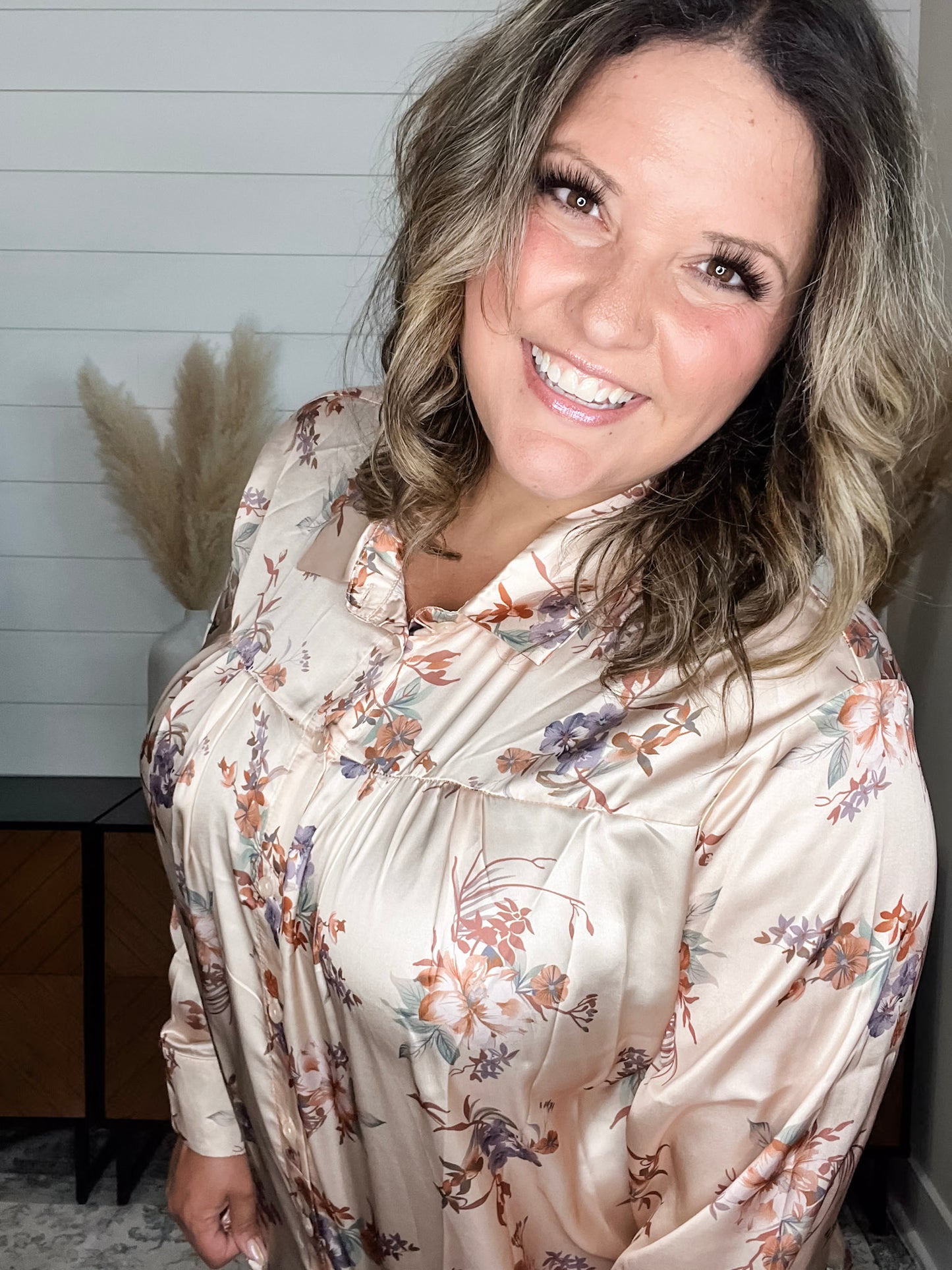 "Corbine" Collared Long Sleeve Button Up Blouse