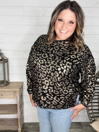 Foil Leopard Print Balloon Sleeve Sweater (Ivory or Black)
