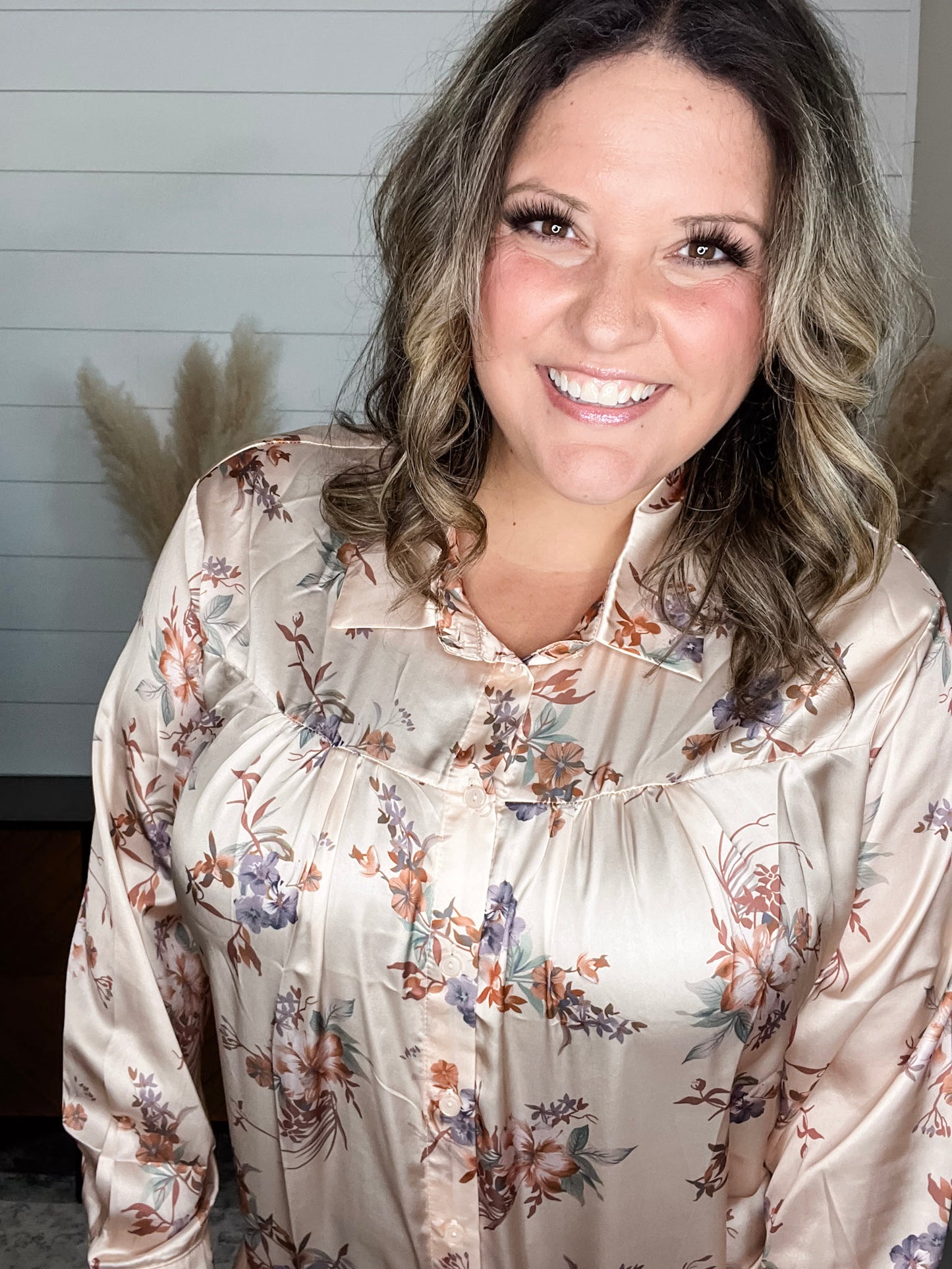 "Corbine" Collared Long Sleeve Button Up Blouse