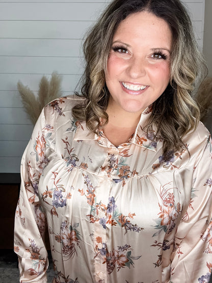 "Corbine" Collared Long Sleeve Button Up Blouse