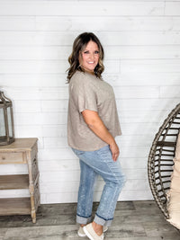 "Ponder" Oversized Hacci Tee with Chest Pocket (Ash Mocha)