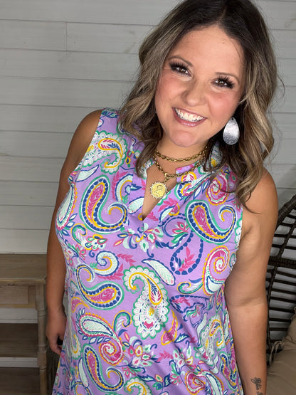 "Trumpeter" Sleeveless Split Neck Dress with Pockets