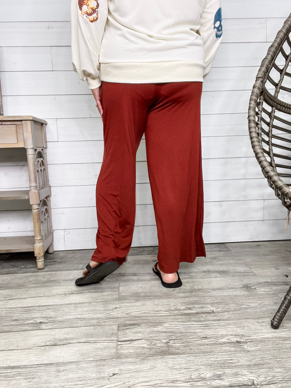 Smocked Waistband Lounge Pants (Olive and Rust)