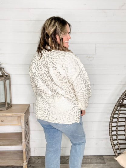 Foil Leopard Print Balloon Sleeve Sweater (Ivory or Black)