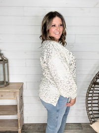 Foil Leopard Print Balloon Sleeve Sweater (Ivory or Black)