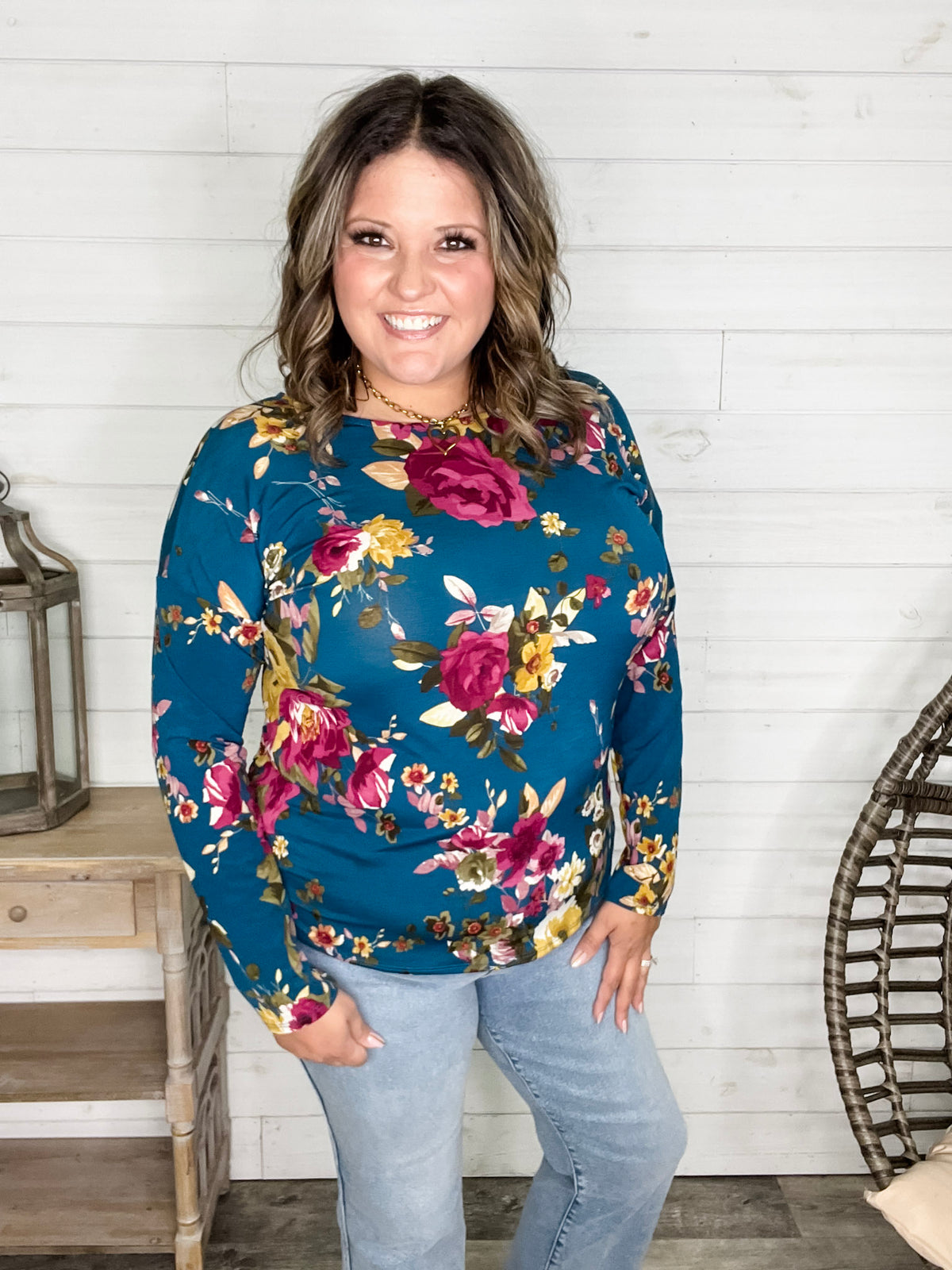 "Antonia" Long Sleeve Floral with Criss Cross Back Design
