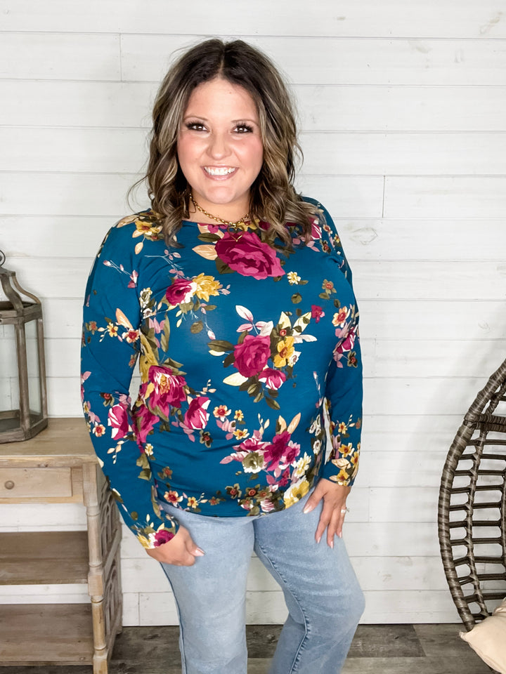"Antonia" Long Sleeve Floral with Criss Cross Back Design