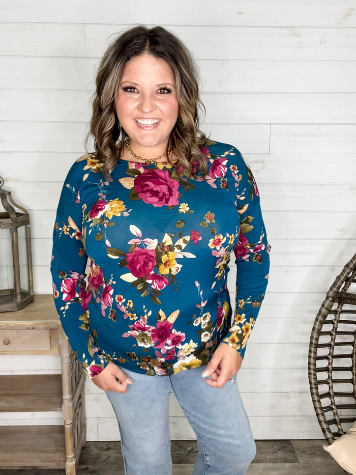 "Antonia" Long Sleeve Floral with Criss Cross Back Design