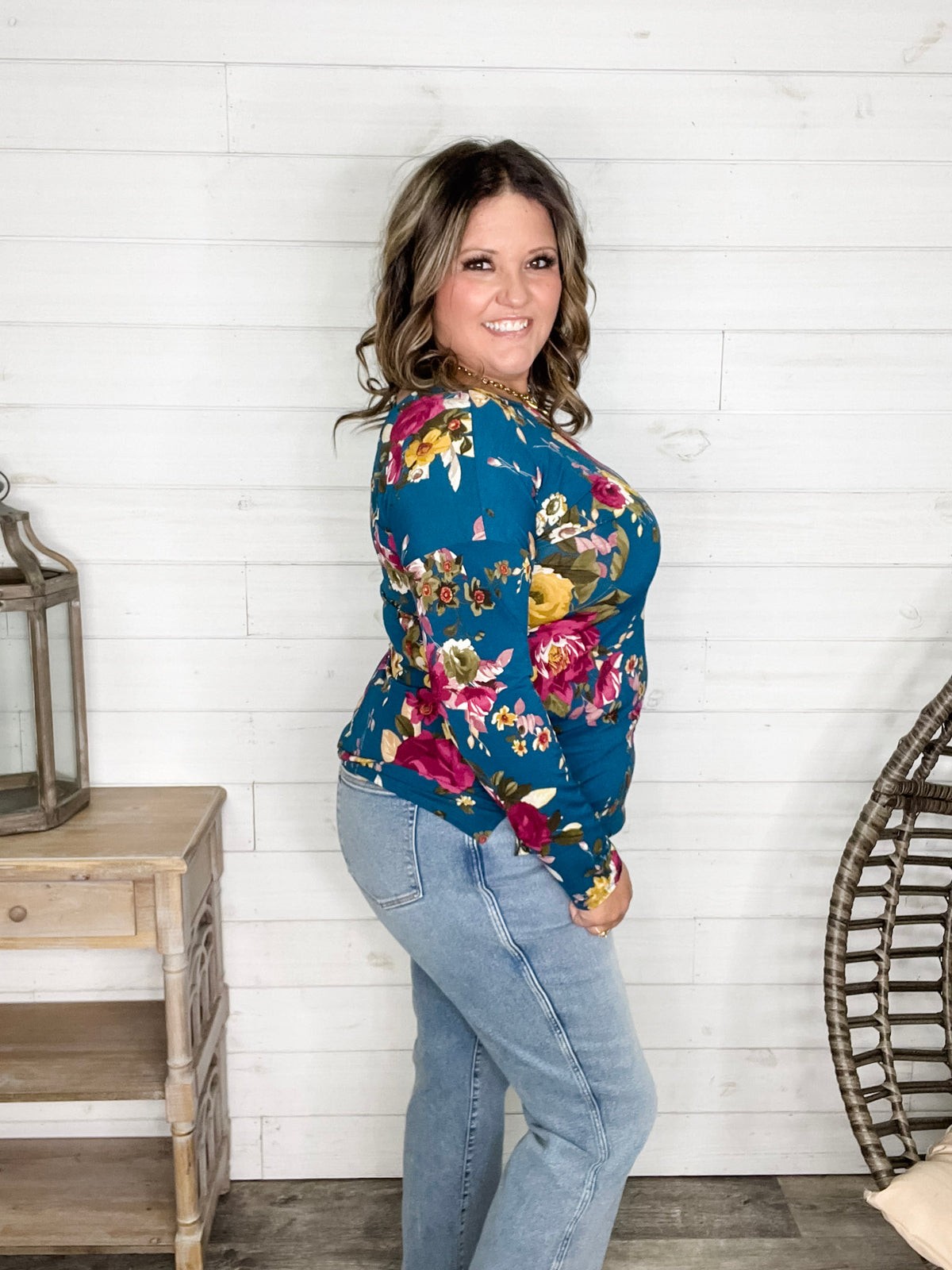 "Antonia" Long Sleeve Floral with Criss Cross Back Design