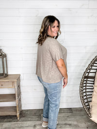 "Ponder" Oversized Hacci Tee with Chest Pocket (Ash Mocha)