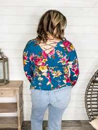 "Antonia" Long Sleeve Floral with Criss Cross Back Design