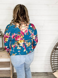 "Antonia" Long Sleeve Floral with Criss Cross Back Design