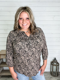 "Trapezoid" 3/4 Sleeve Button Front Lizzy Luxe