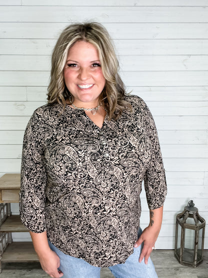"Trapezoid" 3/4 Sleeve Button Front Lizzy Luxe