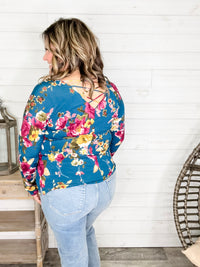 "Antonia" Long Sleeve Floral with Criss Cross Back Design