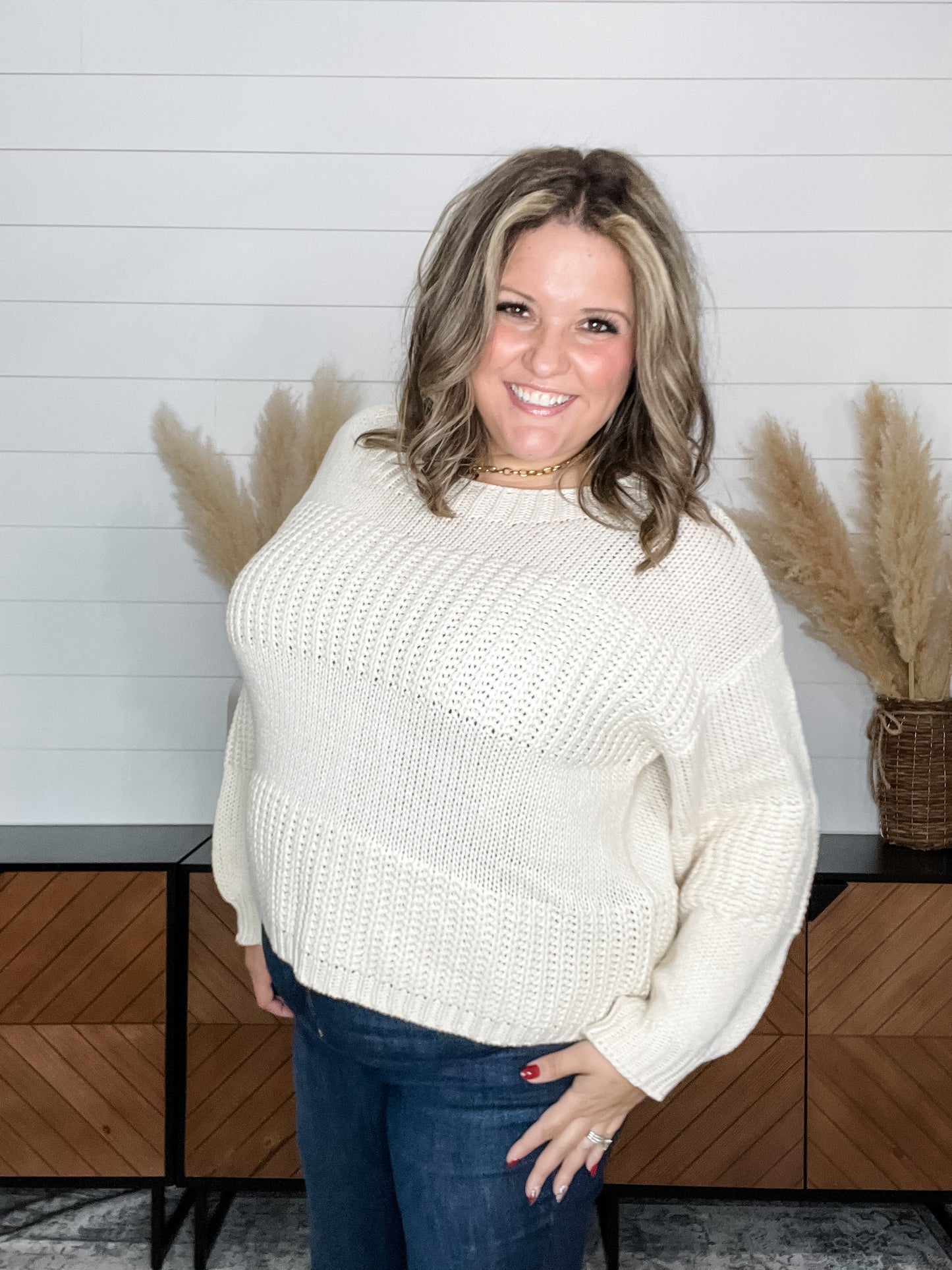 "Gomez" Cropped Balloon Sleeve Sweater