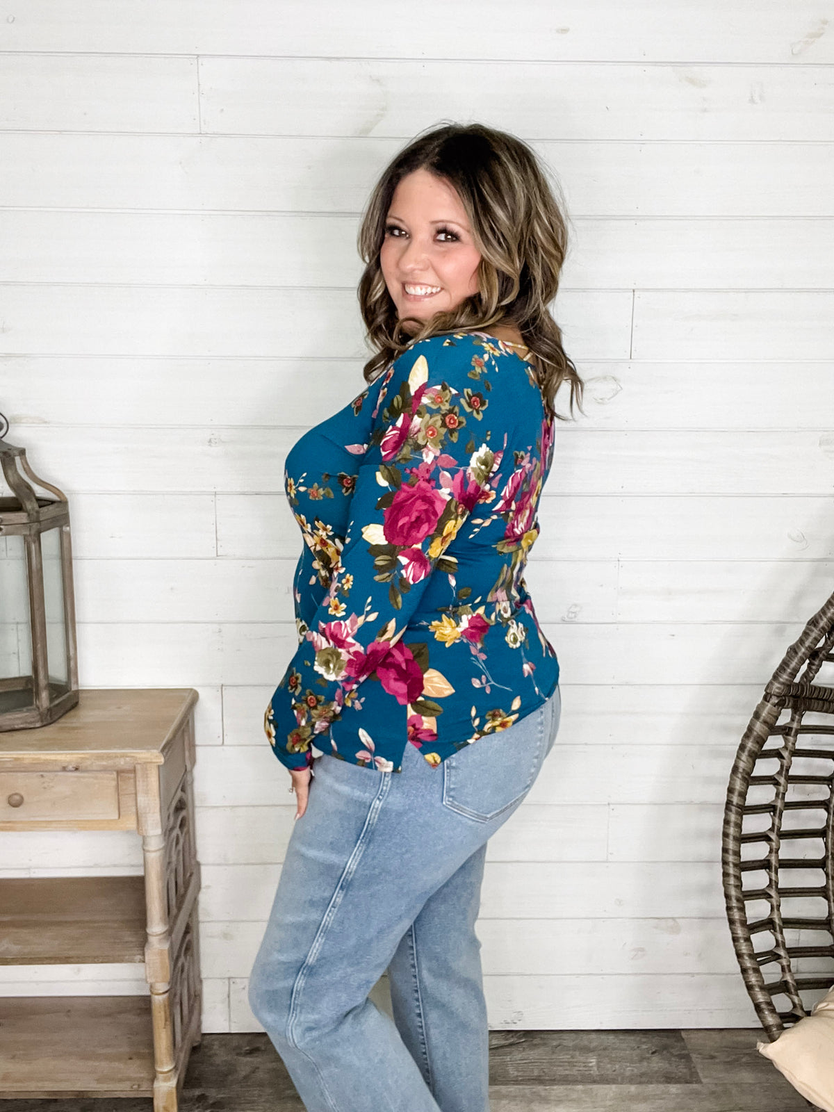 "Antonia" Long Sleeve Floral with Criss Cross Back Design