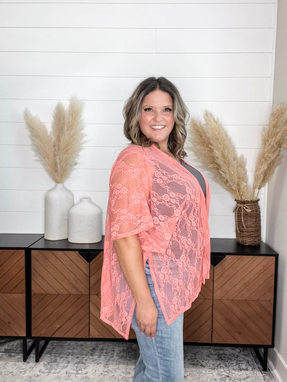 "Over It" Lace Short Sleeve High Low Cover Up