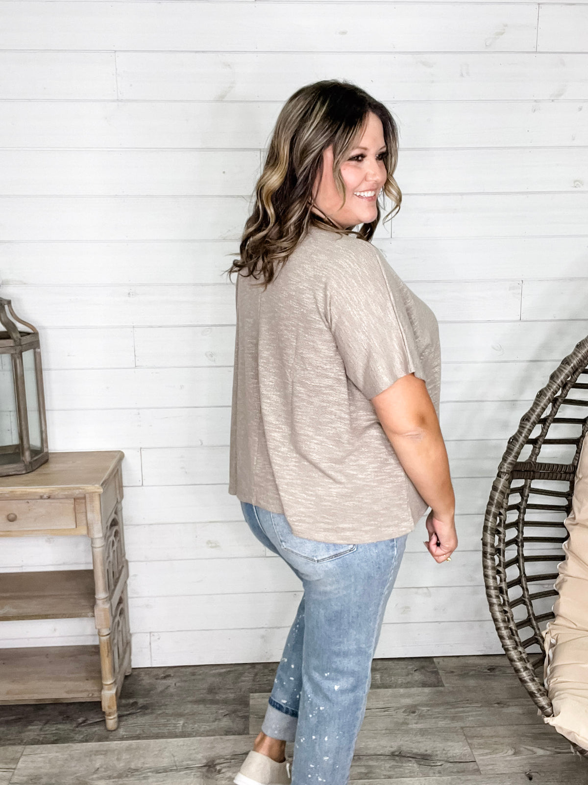 "Ponder" Oversized Hacci Tee with Chest Pocket (Ash Mocha)