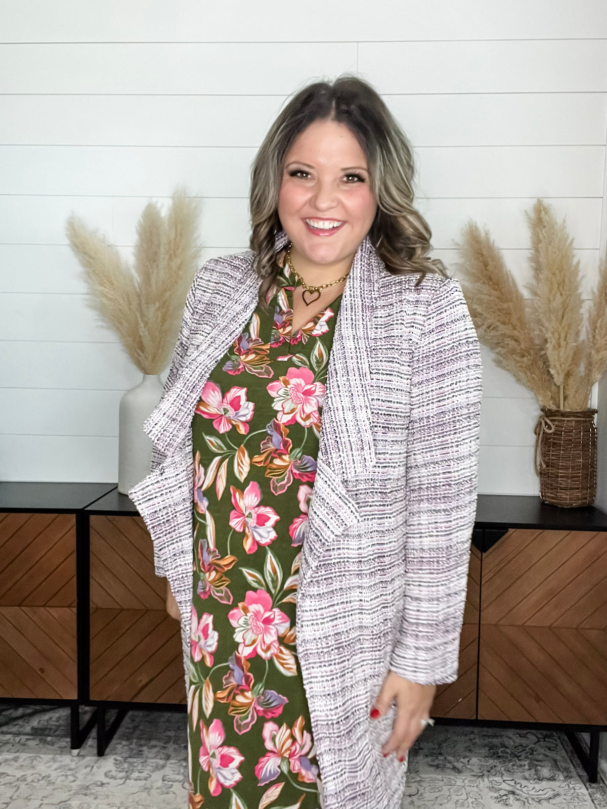 Dear Scarlett "Brixton" Tweed Open Front Blazer (Lavender/Ivory)
