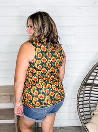"I Am Happy" Sunflower Tank with Lace Detail