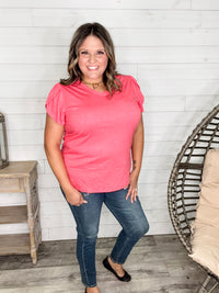 "Just The Beginning Chapter Two" Solid Tulip Sleeve V Neck (Coral)