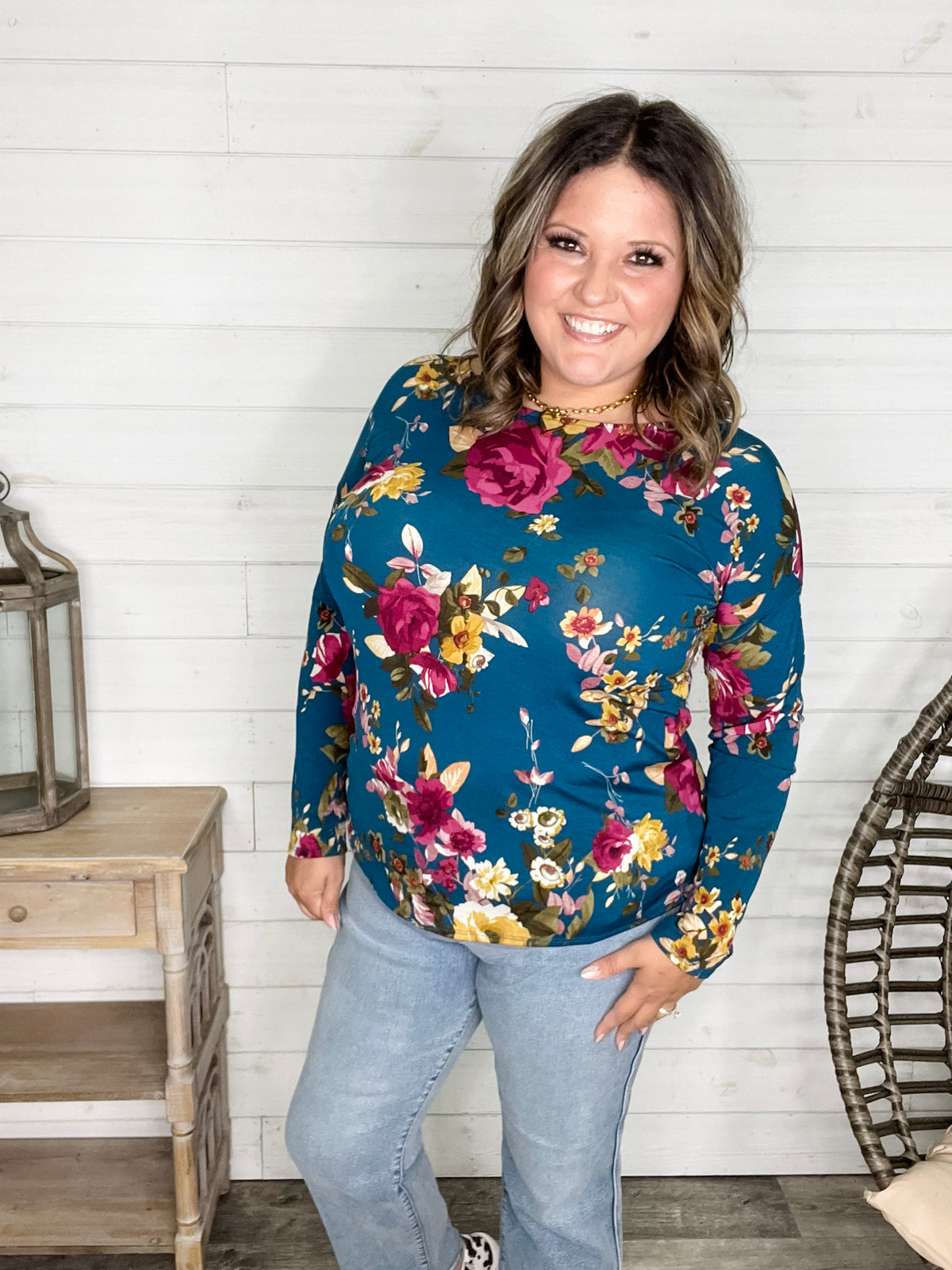 "Antonia" Long Sleeve Floral with Criss Cross Back Design
