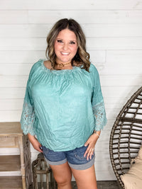 "Pool Party" Long Sleeve Off the Shoulder with Lace Detail