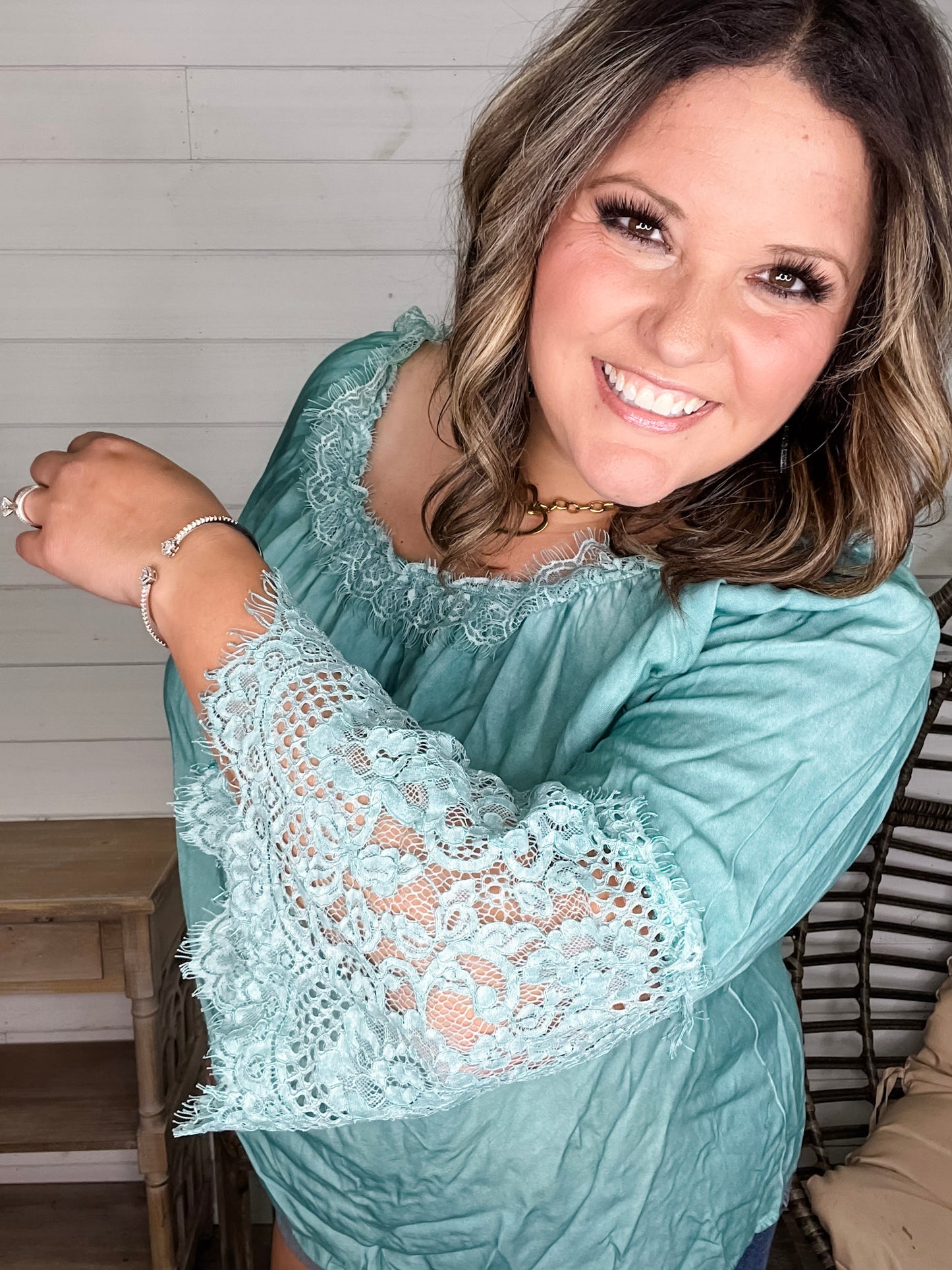 "Pool Party" Long Sleeve Off the Shoulder with Lace Detail