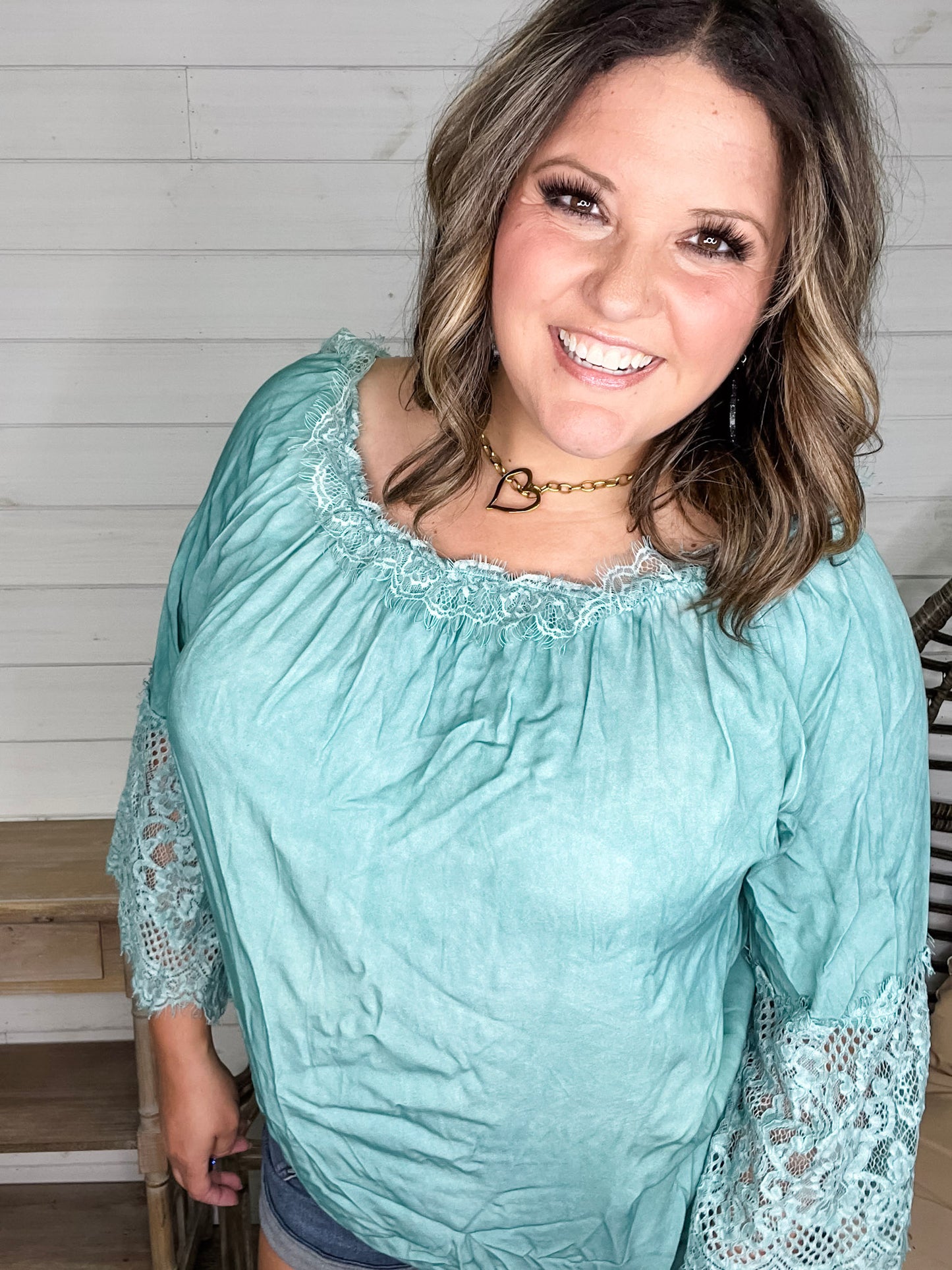 "Pool Party" Long Sleeve Off the Shoulder with Lace Detail